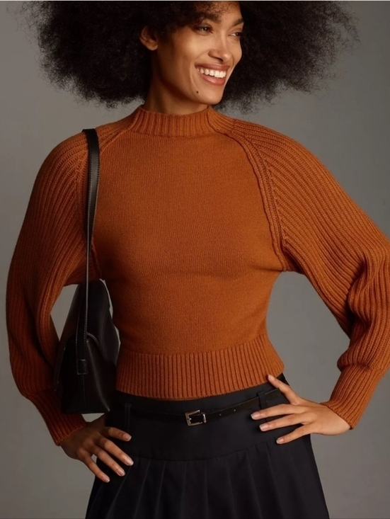 Maeve Sweaters - Anthropologie Maeve Mock-Neck Raglan Ribbed Sleeve Pullover Sweater Brown XXS
